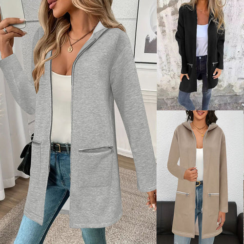 Damen Longline Oversize-Jacke mit durchgehendem Reißverschluss und Zipper-Taschen Shop Nory