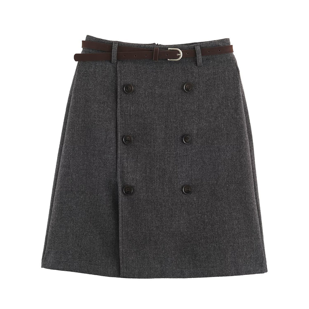 Damen Midirock im A-Linien-Cut mit doppelreihiger Knopfleiste und Taillengürtel Shop Nory