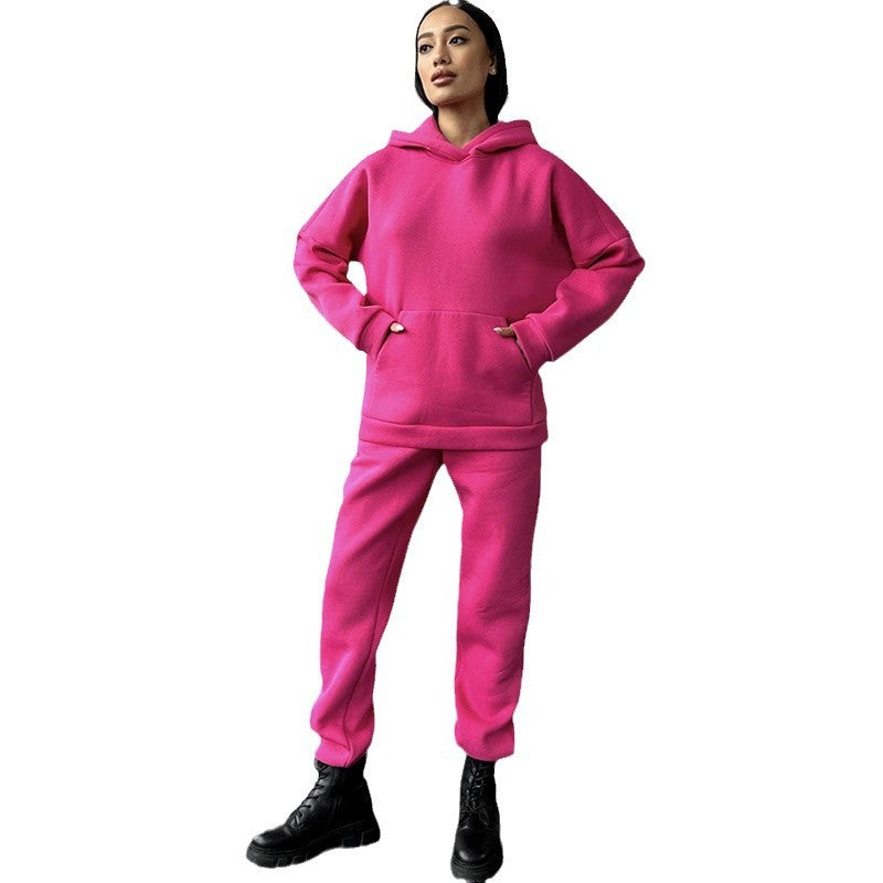 Damen nan zweiteiliges Komfort-Loungewear-Set mit oversized Kapuzenpullover, Kängurutasche und elastischem Knöchel-Jogger aus French Terry Shop Nory