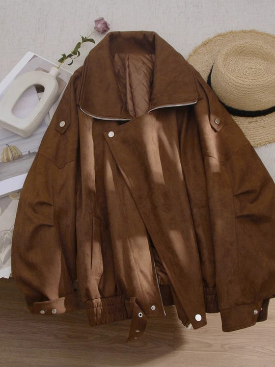 Damen Modische Wildlederjacke mit asymmetrischem Schnitt Shop Nory