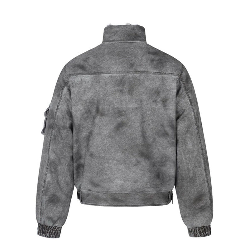 Herren wattierte Pilotjacke im Bomberstil mit hohem Kragen, Kunstfellbesatz und Taillengürtel Shop Nory