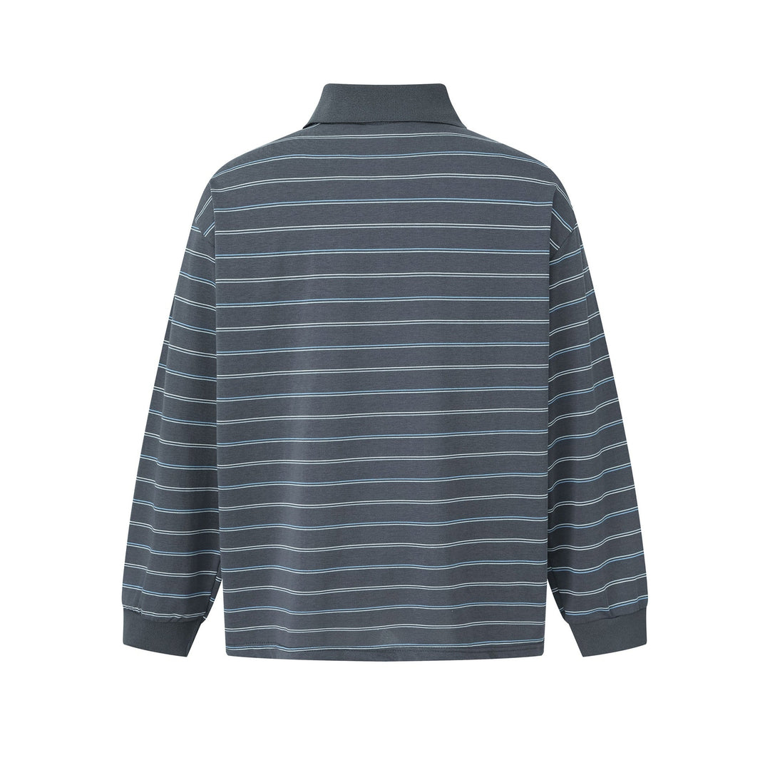 Herren Langarm-Poloshirt im Oversize‑Schnitt mit feinen Streifen und Rippkragen Shop Nory