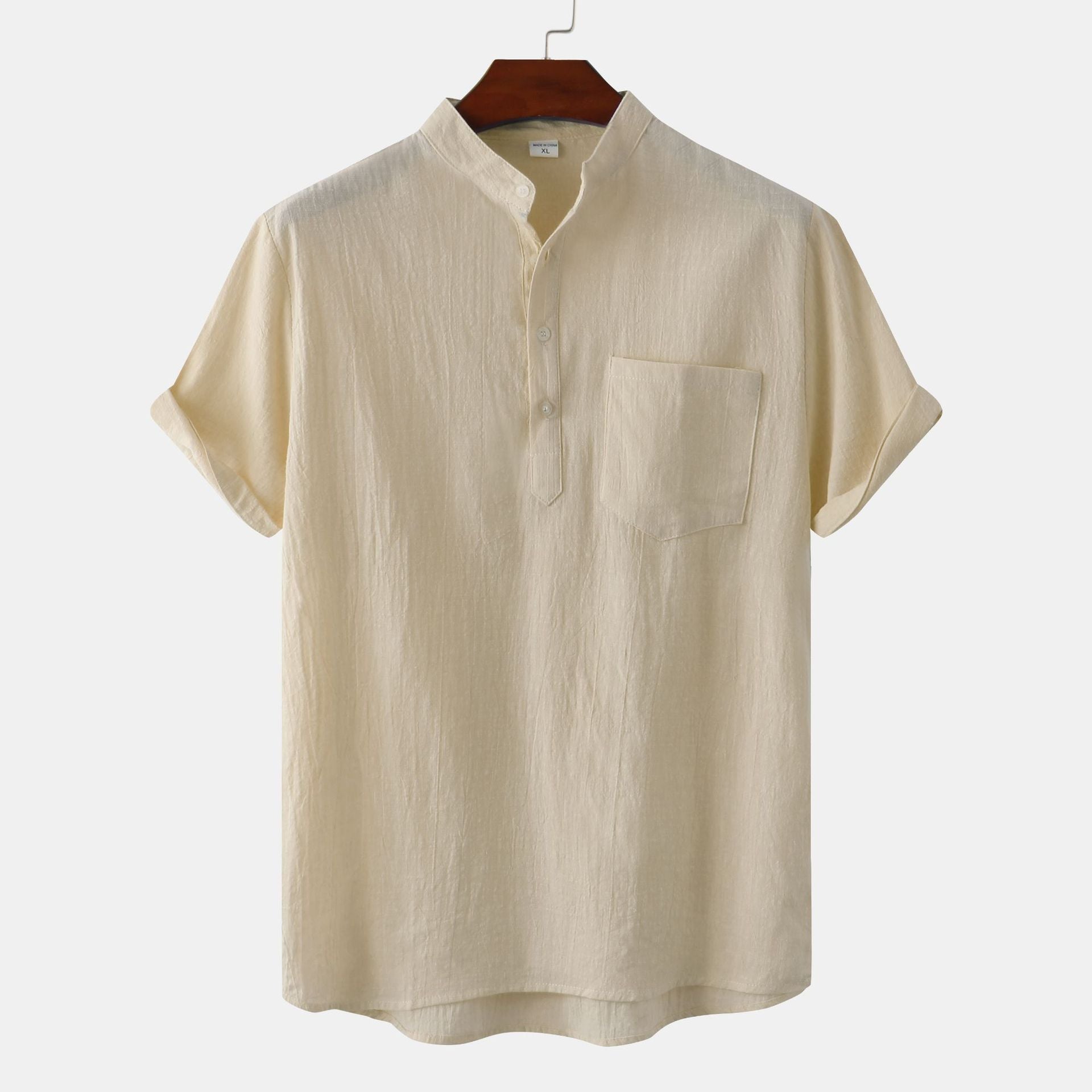 Herren Kurzarmhemd im legeren Henley-Stil mit Brusttasche