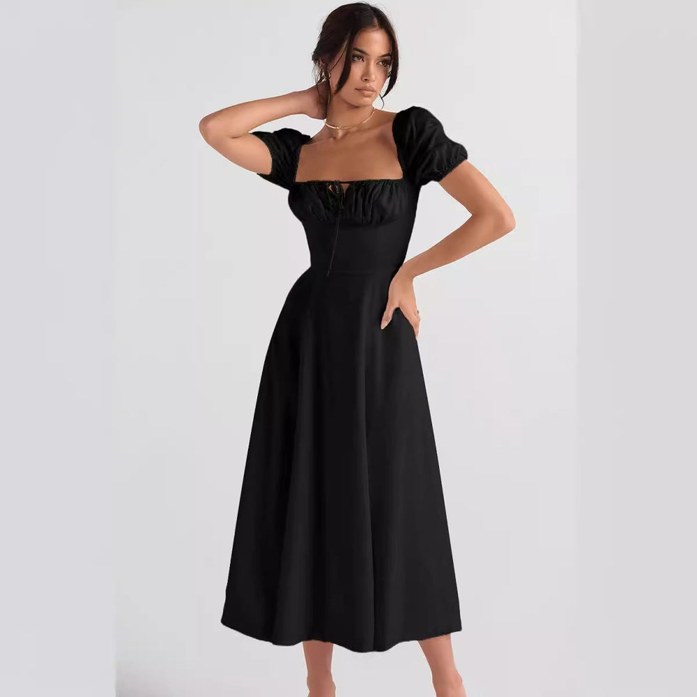Damen Midi-Kleid mit gerafftem Oberkörper und ausgestelltem Rock