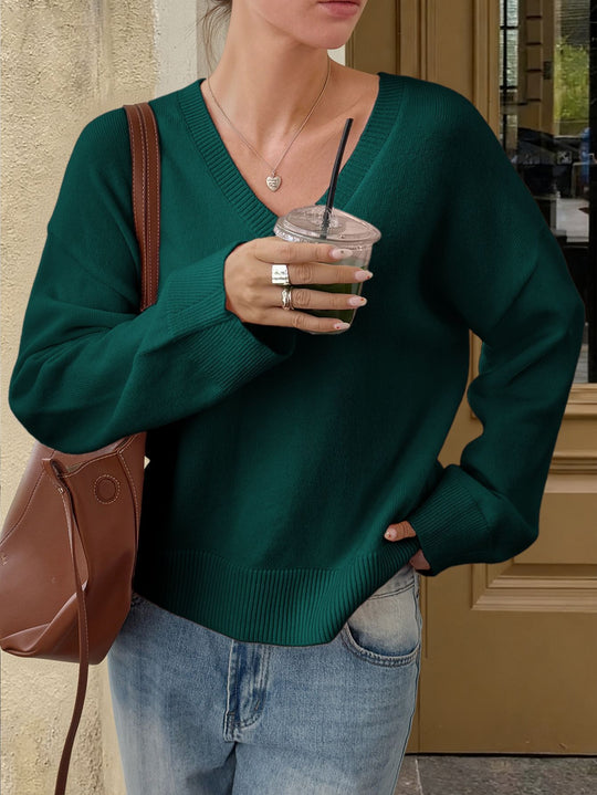 Damen nan oversized V-Ausschnitt Feinstrickpullover mit überschnittener Schulter, langen Kimonärmeln und breitem Rippbund Shop Nory
