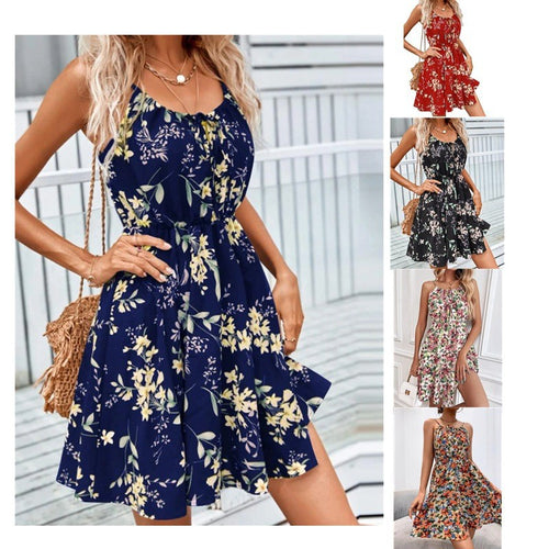 Damen Florales Sommerkleid mit Spaghettiträgern und tailliertem A-Linien-Schnitt Shop Nory