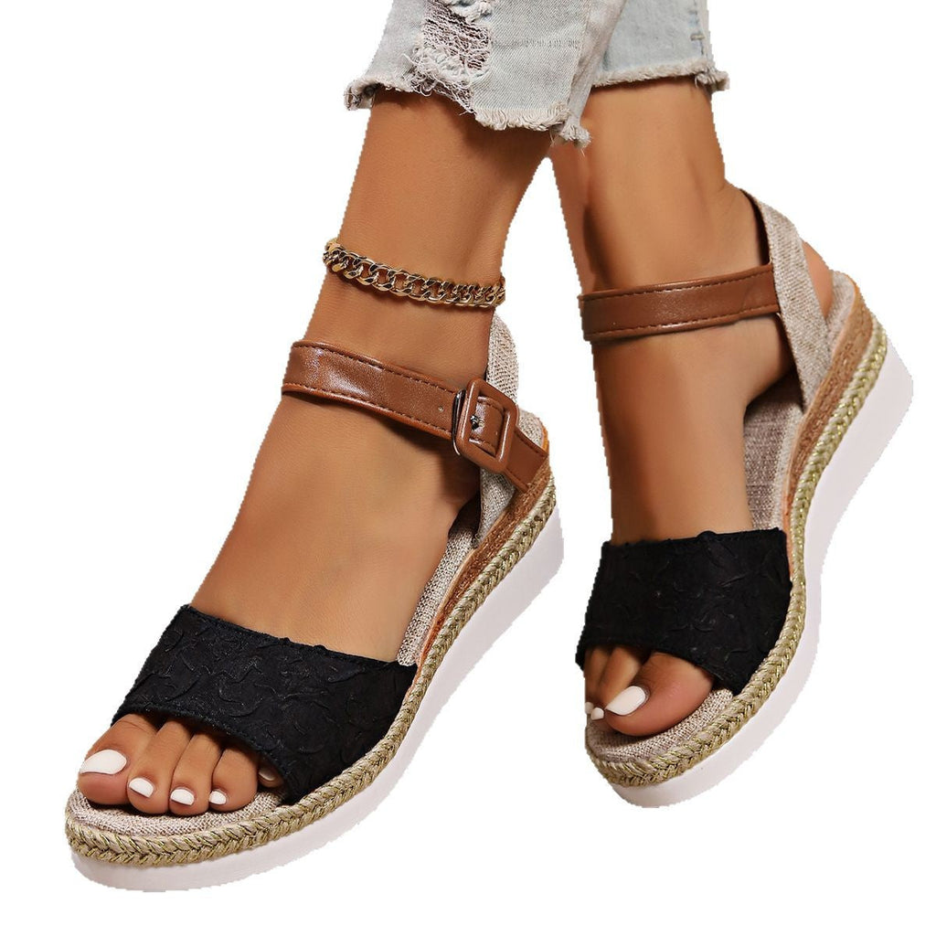 Damen Wedge-Sandalen mit verstellbarem Riemen und trendigem Bast-Detail