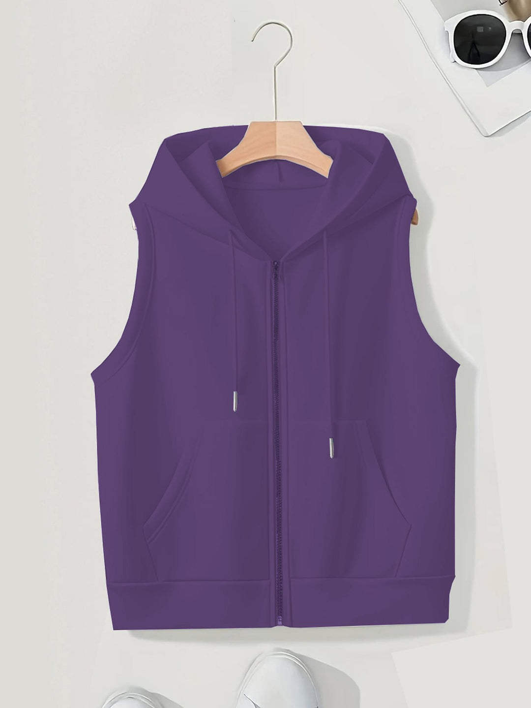 Damen Ärmellose Zip‑Hoodie‑Weste aus weichem Sweat mit Kängurutaschen Shop Nory