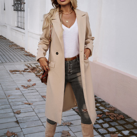 Damen nan eleganter Wollmix-Langmantel mit Reverskragen, taillierter Silhouette und verdeckter Knopfleiste Shop Nory