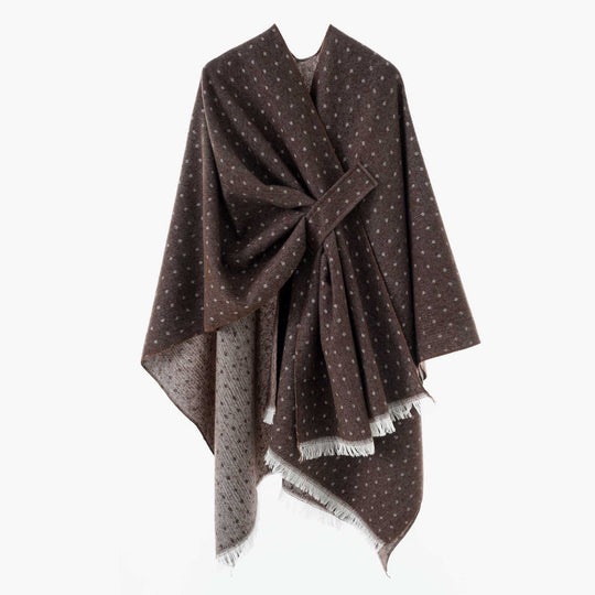 Damen Kastenförmiger Wickelponcho aus Wollmix mit Hahnentritt und Fransensaum Shop Nory