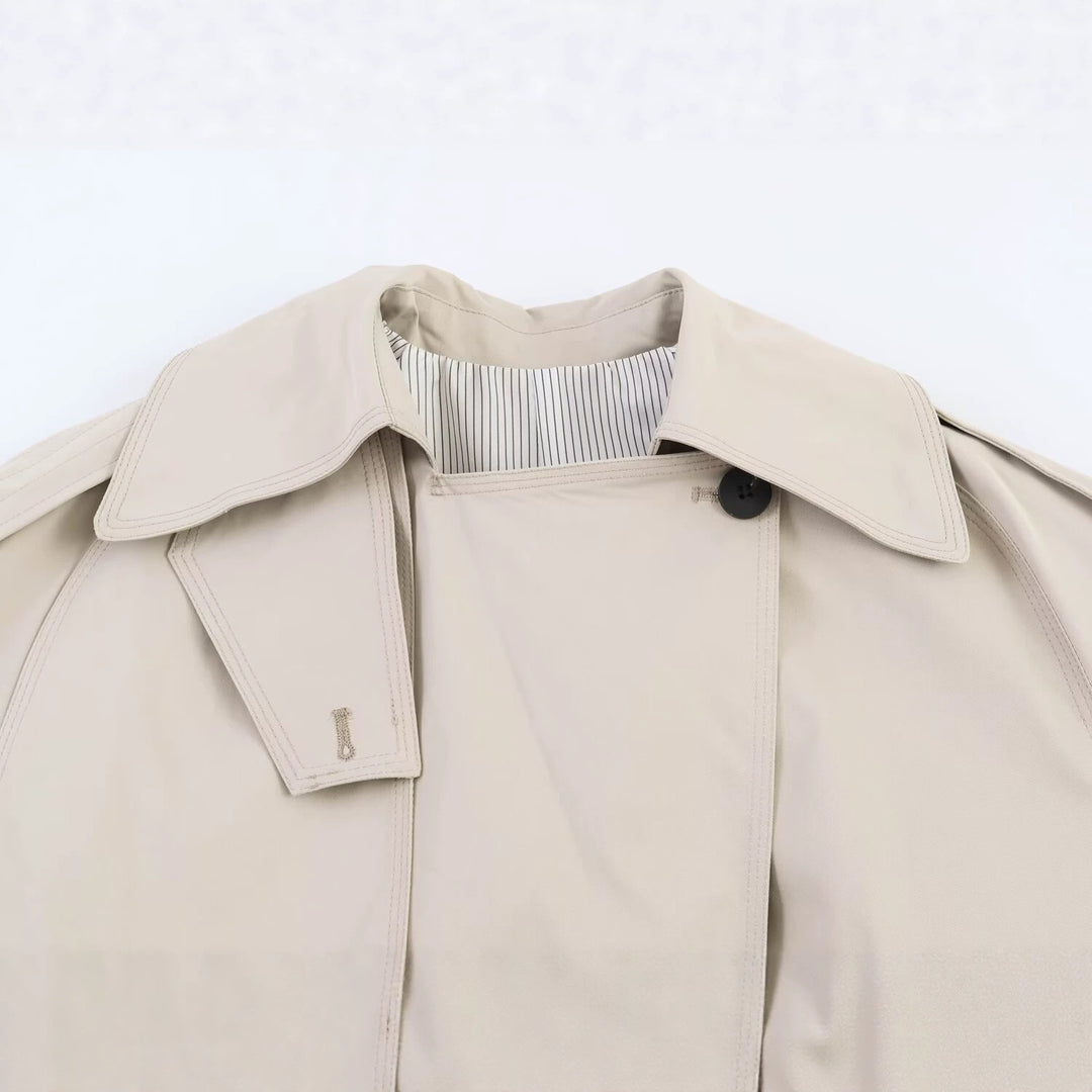 Damen Kurz-Trenchcoat mit Taillengürtel und Cape-Detail Shop Nory