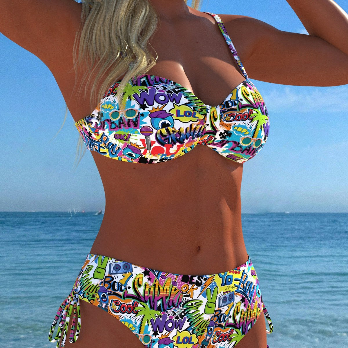 Damen Bandeau-Bikini mit hoch taillierten Höschen und lShopnoryhaftem Paisleymuster