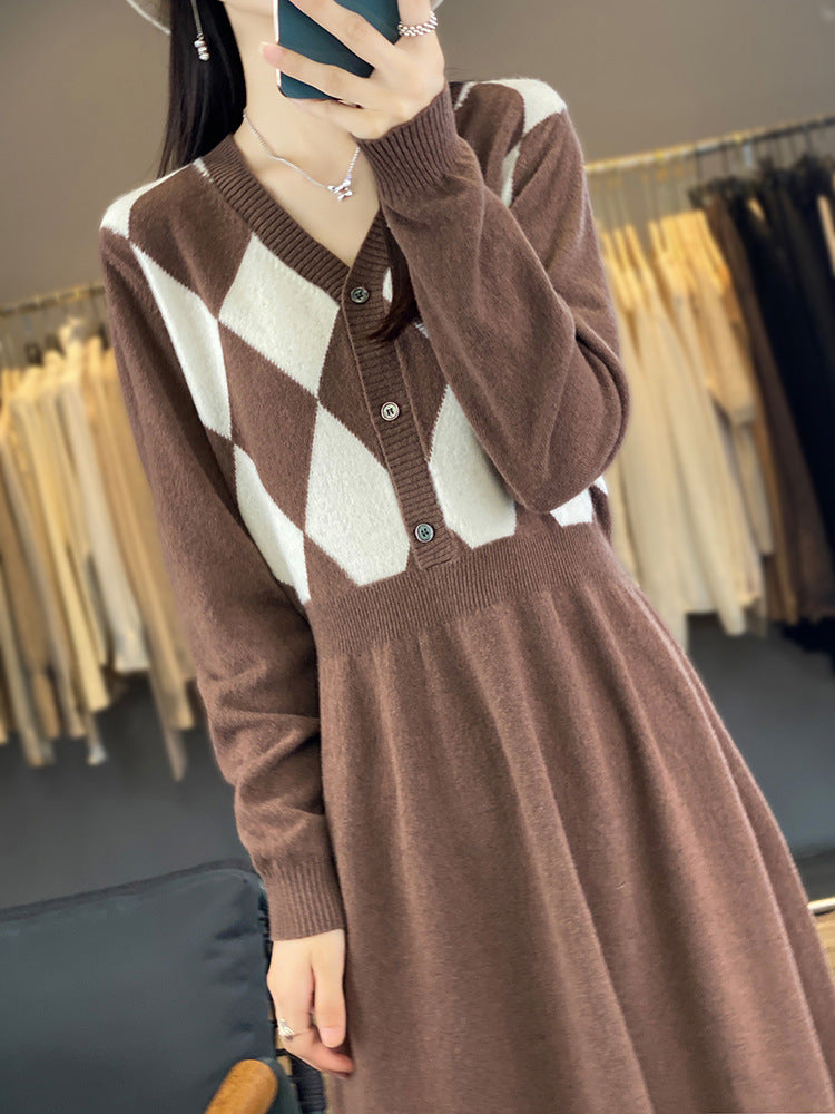Damen Strick-Set mit V-Cardigan Rautenmuster und tailliertem Midirock Shop Nory