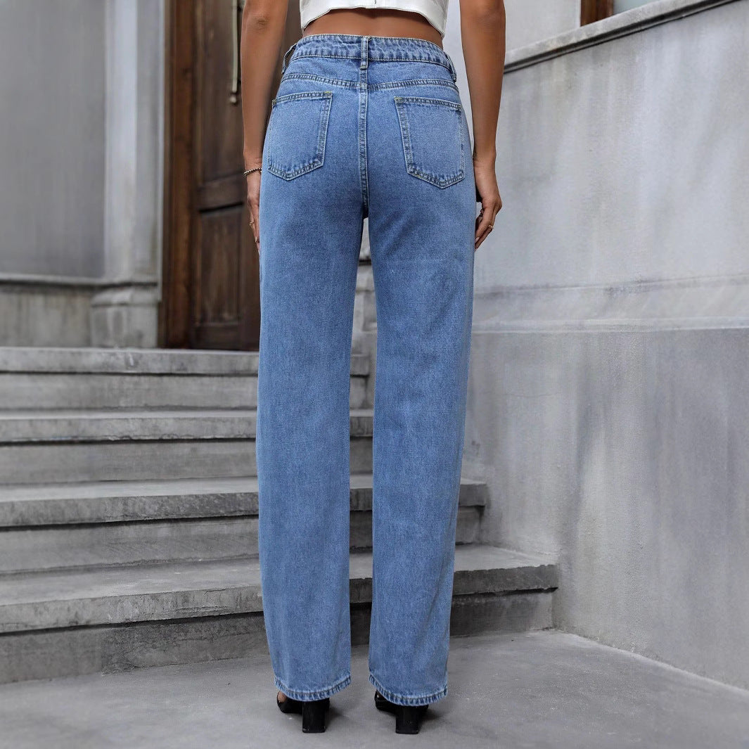 Damen Hochtaillierte Straight‑Leg‑Jeans mit Sternen‑Glitzerprint und Five‑Pocket‑Design Shop Nory