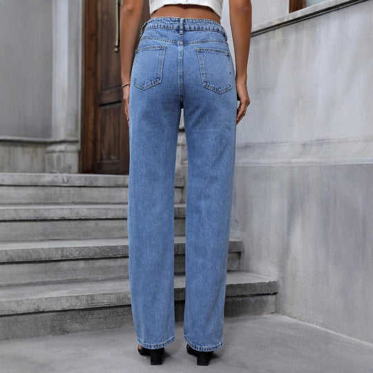 Damen Hochtaillierte Straight‑Leg‑Jeans mit Sternen‑Glitzerprint und Five‑Pocket‑Design Shop Nory