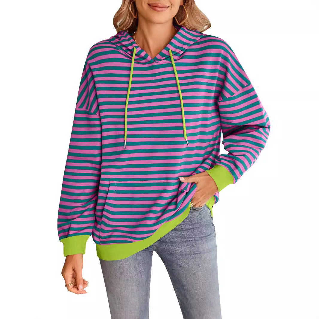 Damen gestreifter Kapuzenpullover mit stylischer Kängurutasche