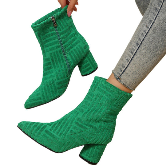 Damen Texturierte Ankleboots mit spitzer Schuhspitze und Blockabsatz Shop Nory