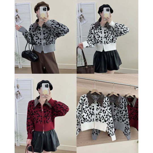 Damen Modische Kurzstrickjacke mit Reißverschluss Shop Nory