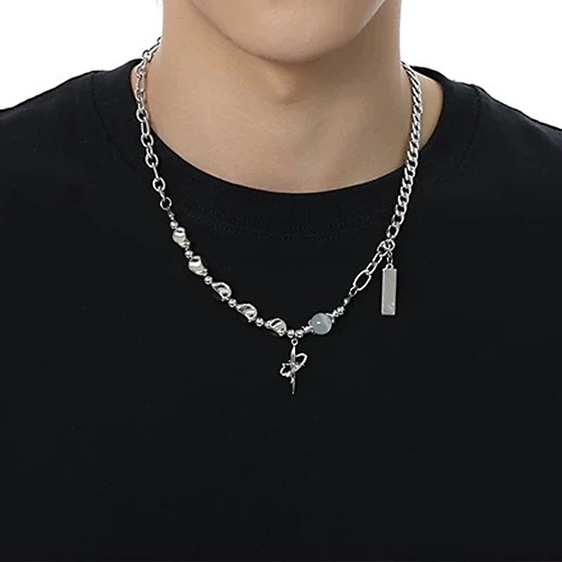 Damen Halskette mit modernem Mix aus Metall- und Edelsteinelementen Shop Nory