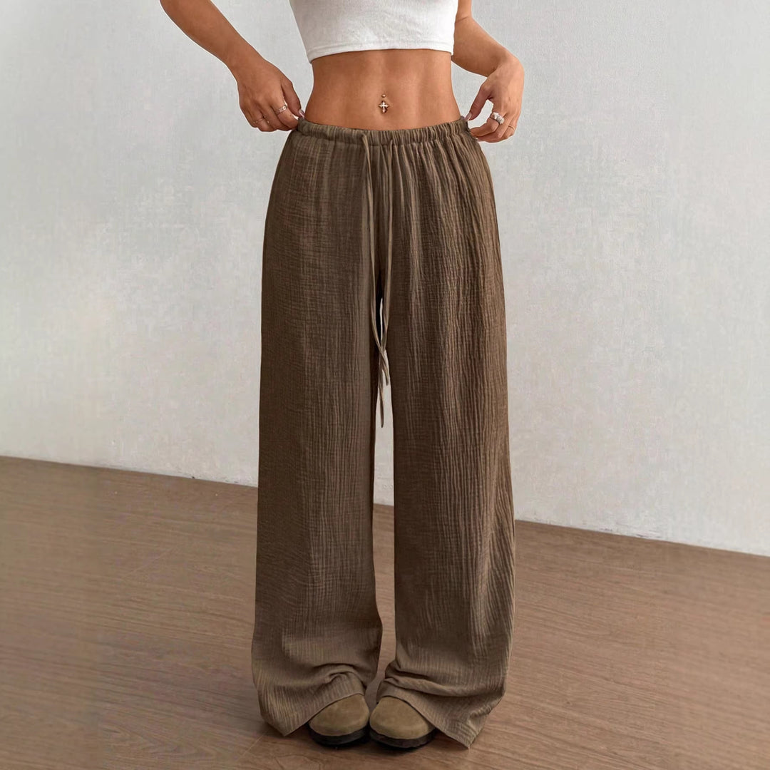 Damen Weite Baumwoll-Gauze-Hose mit hohem Bund, Gummizug und Kordelzug Shop Nory