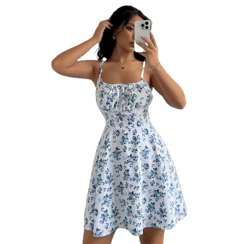 Damen Sommerliches Blümchenkleid mit verstellbaren Spaghettiträgern