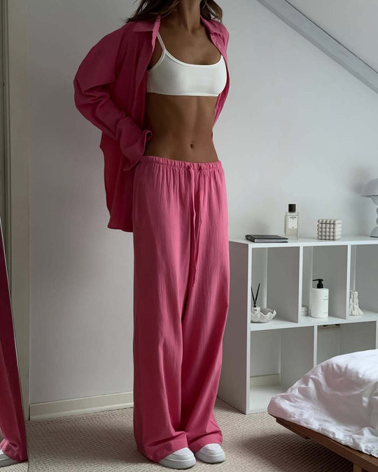 Damen Weite Lounge-Hose mit elastischem Kordelbund und fließendem Palazzoschnitt Shop Nory