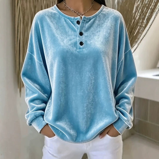 Damen Lässiges Oversize Samt-Henleyshirt mit Knopfleiste Shop Nory