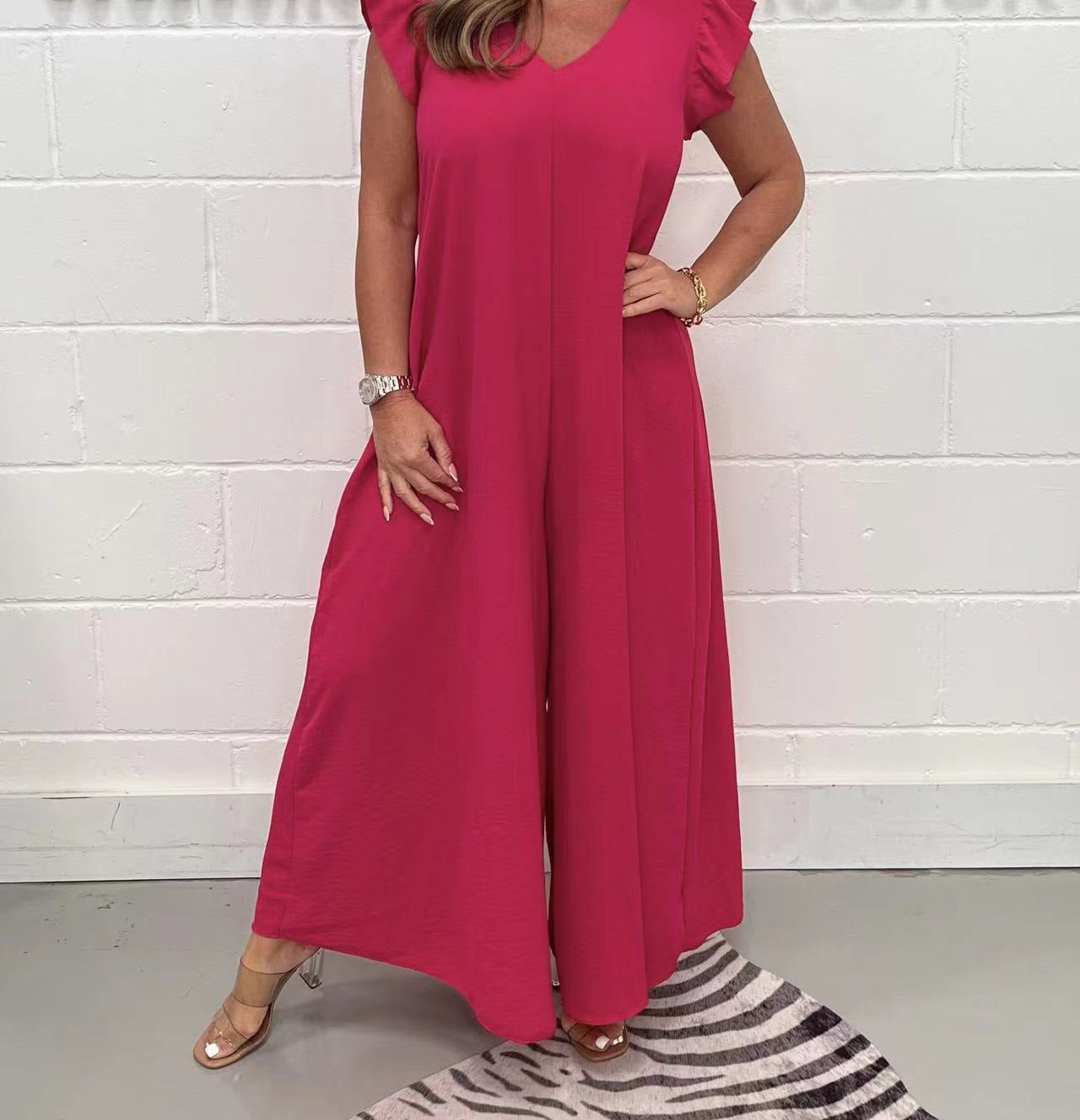Damen Weit geschnittenes Jumpsuit mit V-Ausschnitt