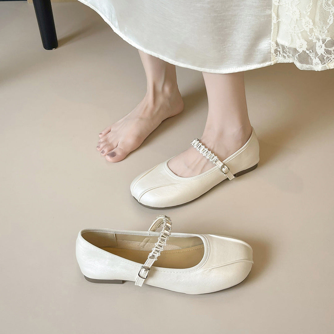 Damen Ballerinas mit elegantem Riemen und schimmerndem Obermaterial