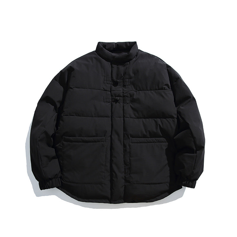 Unisex Boxy wattierte Stehkragenjacke mit chinesischen Knebelverschlüssen und großen Fronttaschen Shop Nory