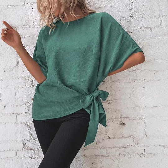 Damen Oversize Kurzarm-Top mit seitlicher Schleife und Crinkle-Struktur Shop Nory