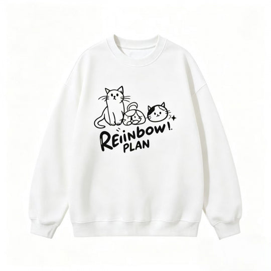 Unisex Oversize Baumwoll-Sweatshirt mit Katzenprint, Rundhalsausschnitt und Rippbündchen Shop Nory