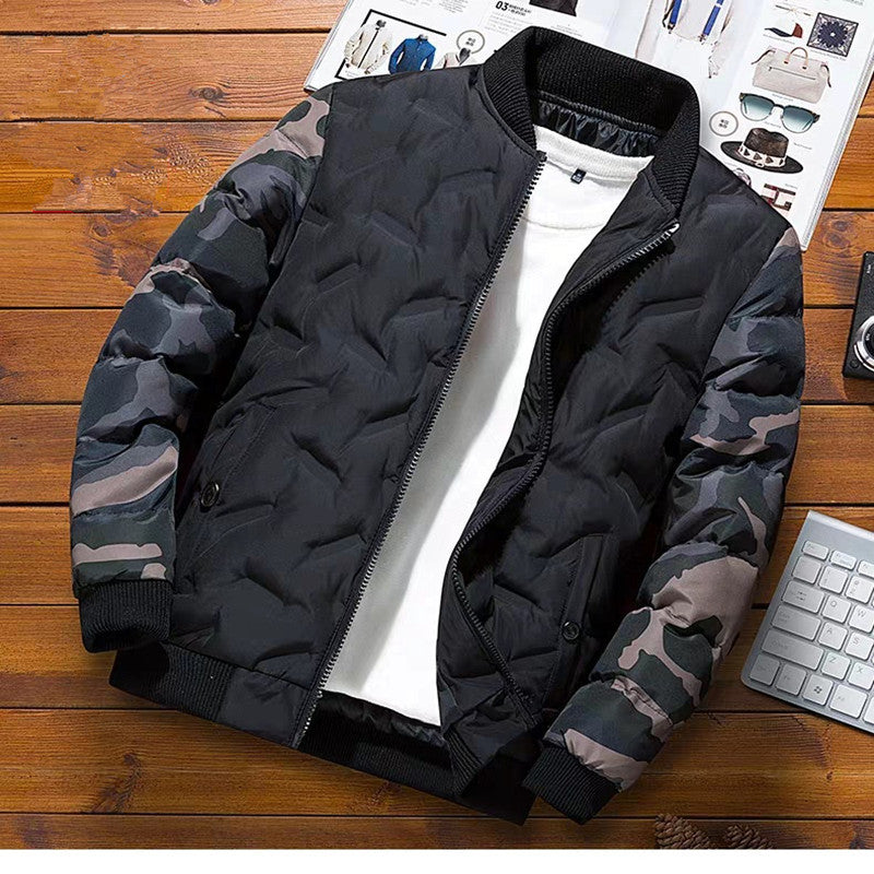 Herren gesteppte Bomberjacke mit Camouflage-Ärmeln und Rippbündchen Shop Nory