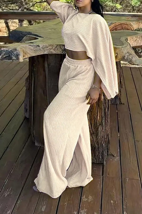 Damen Zweiteiliges Strukturiertes Loungewear‑Set mit Cropped‑Capeoberteil und Maxirock mit Seitenschlitz Shop Nory