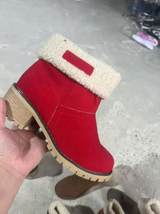 Damen Gefütterte Ankle-Boots mit Lammfell-Umschlag und profiliertem Blockabsatz Shop Nory