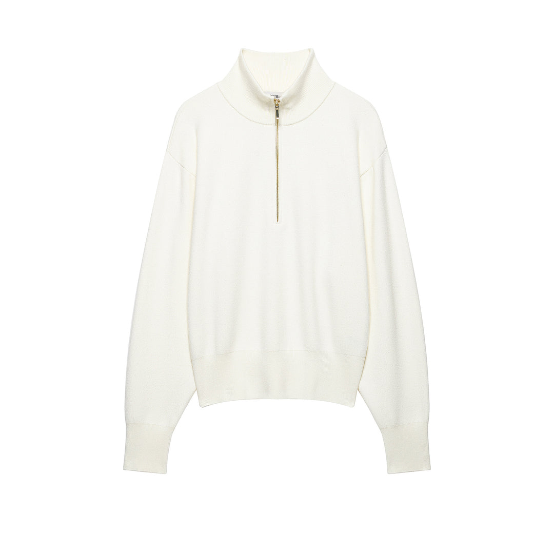 Damen Cropped Oversize-Strickpullover mit halbem Metallreißverschluss und Funnelkragen Shop Nory
