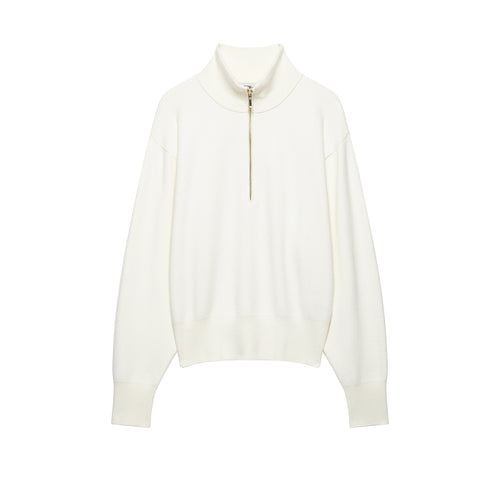 Damen Cropped Oversize-Strickpullover mit halbem Metallreißverschluss und Funnelkragen Shop Nory