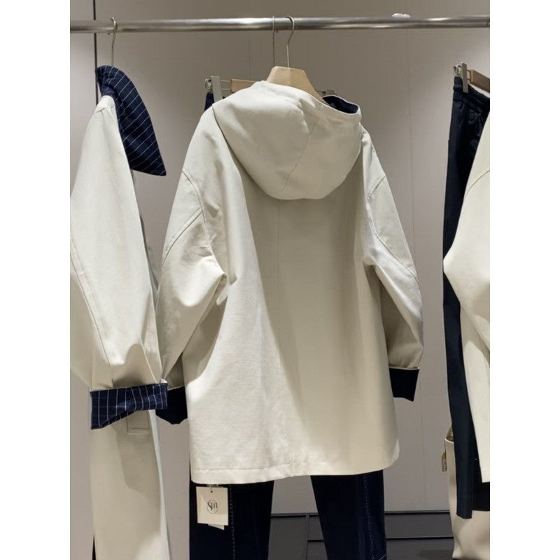 Unisex Oversized utilitarischer Trenchcoat mit kontrastiertem Innenfutter und Kapuze Shop Nory
