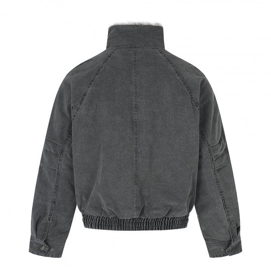 Damen Kurz geschnittene Cord‑Optik Blousonjacke mit Kunstfellfutter und hohem Stehkragen Shop Nory