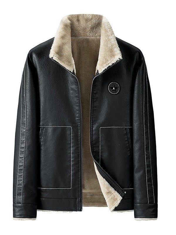 Herren Kunstleder-Fliegerblouson mit Sherpa-Innenfutter und Reißverschluss Shop Nory