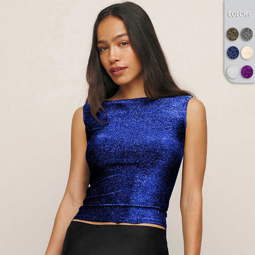 Damen Glitzerndes Oberteil mit asymmetrischem Ausschnitt Shopnory