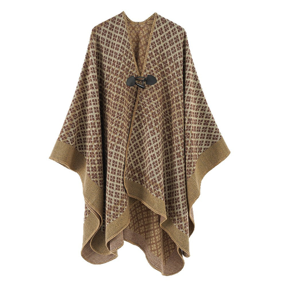 Damen Wollmischung Poncho mit Jacquard‑Muster und Knebelverschluss Shop Nory