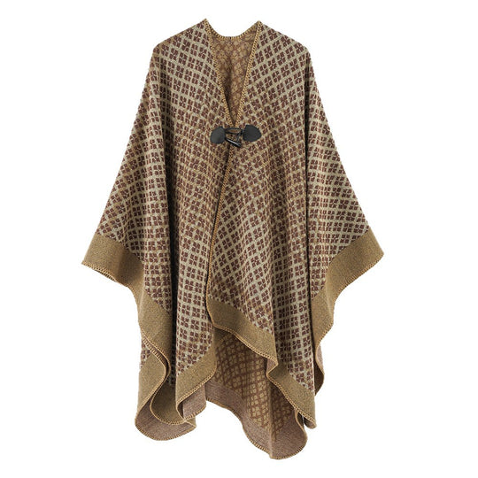 Damen Wollmischung Poncho mit Jacquard‑Muster und Knebelverschluss Shop Nory