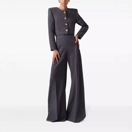 Damen Zweiteiliger Tailoring-Anzug Kurzblazer mit markanter Schulter und hochtaillierter Palazzohose Shop Nory
