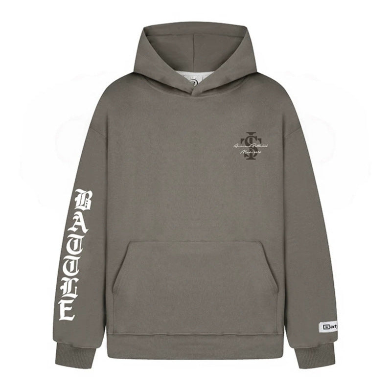 Unisex Oversize-Kapuzenpullover mit Gothic-Ärmelprint und Kängurutasche Shop Nory