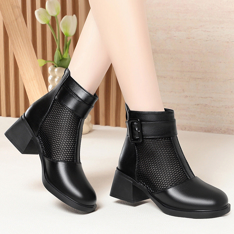 Damen Modische Ankle Boots mit luftiger Netzstruktur und eleganter Schnalle