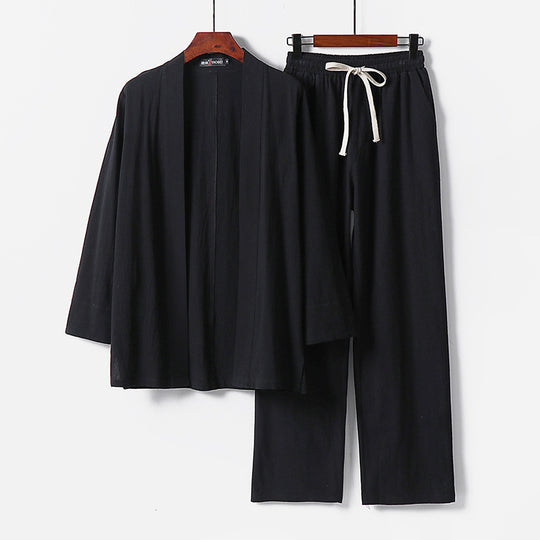 Herren Lockeres Kimono-Loungewear-Set aus leichter Baumwollmischung mit elastischer Kordelhose Shop Nory