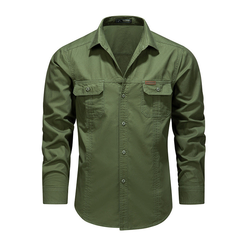 Herren Robustes Canvas-Arbeitshemd mit Brustpattentaschen und klassischem Hemdkragen Shop Nory