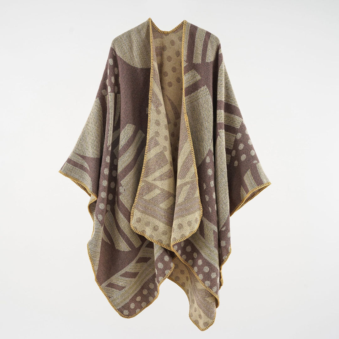 Damen Jacquard‑Ruana mit grafischem Muster und Kettelkante Shop Nory