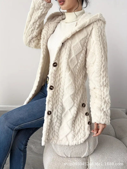 Damen Kapuzen‑Teddyjacke mit Knopfleiste und strukturierter Oberfläche Shop Nory